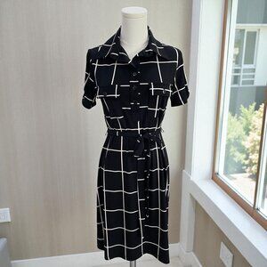 En Focus Grid Shirt Dress SZ 8 Workwear Minimalist Layered Winter Career‎ Modest